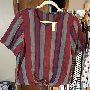 Madewell Burgundy and Teal Striped Blouse -new